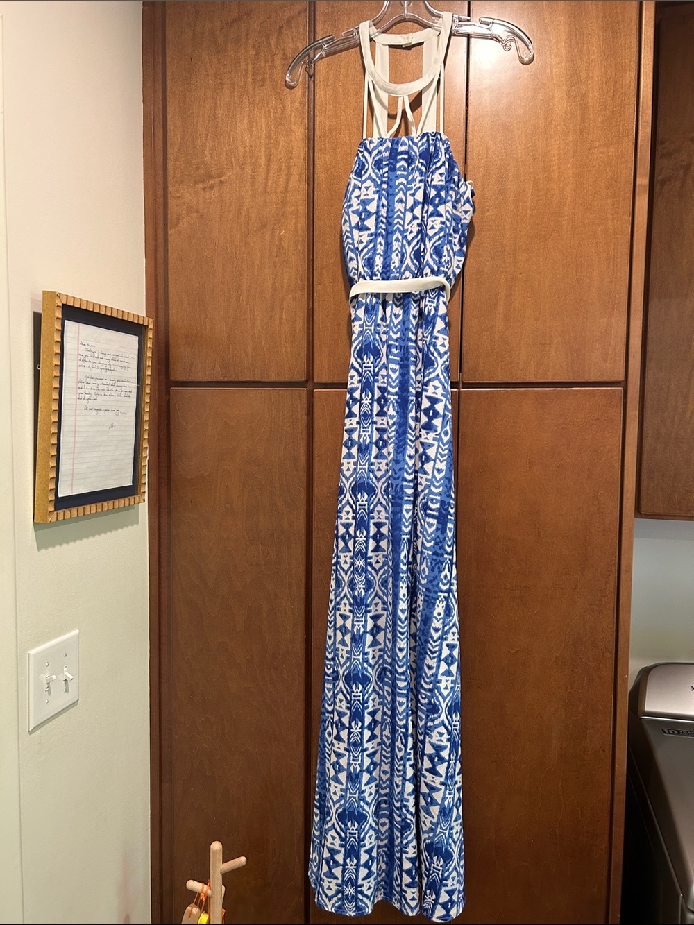 Jealous Tomato Blue and White Halter-Strap Maxi Dress